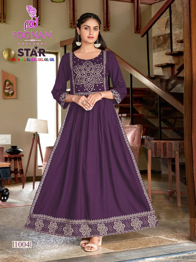 Poonam Star Designer Nayara Cut Fancy Wear Wholesale Anarkali Kurtis
